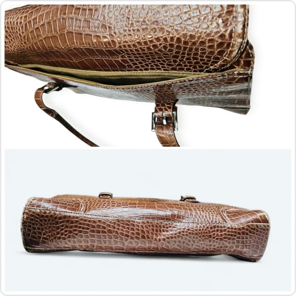 Liz Claiborne Large Brown Croc Embossed Leather Laptop Satchel Purse Tote Bag - Picture 8 of 15